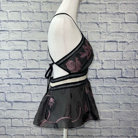 Metallic Floral Fil Coupe Peplum Tank, Black/Camellia - Picture 4 of 14